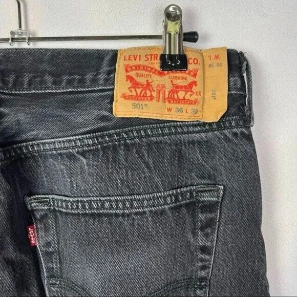 Levi's 501 Original Straight Fit Black Button Fly Jeans 36 X 36 - Picture 5 of 6